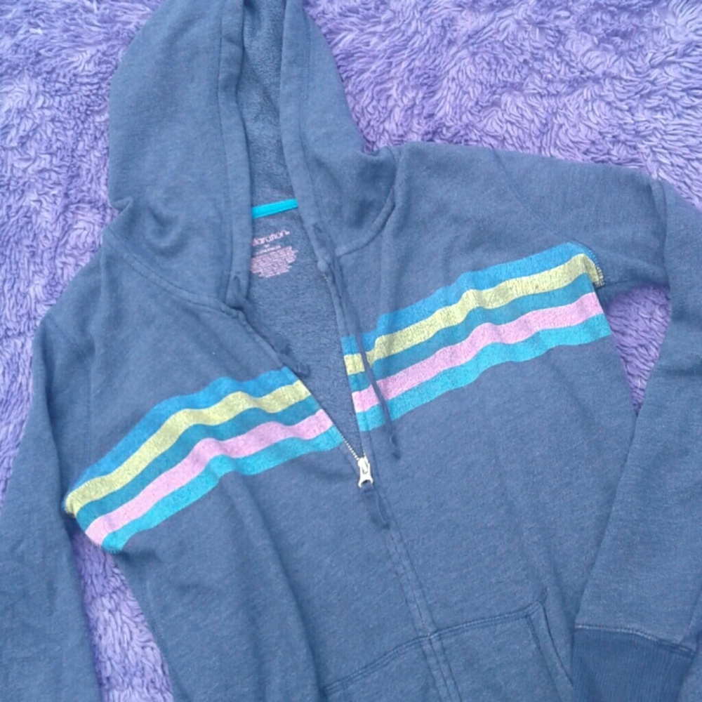 Blue-grey hooded zip front jacket